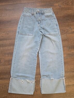 Le Lis Light Blue Wide-Leg Cuffed Jeans